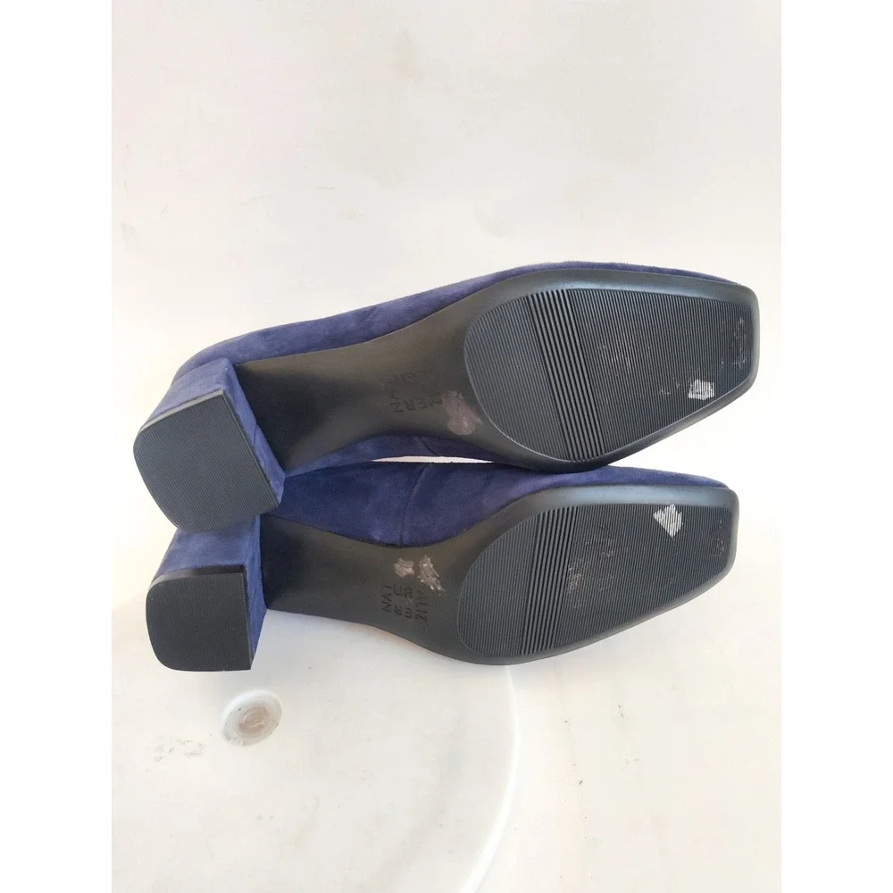Naturalizer Pumps 8 Block Heel Navy Blue Suede Square Toe Comfort Office Shoes
